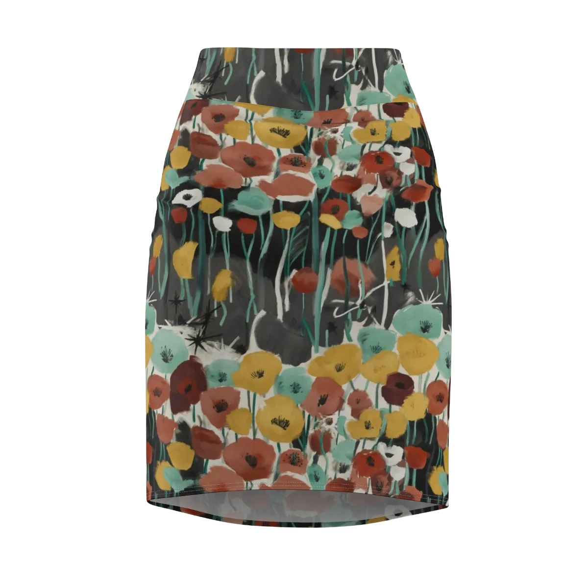 Midnight Poppies on Pencil Skirt — Front
