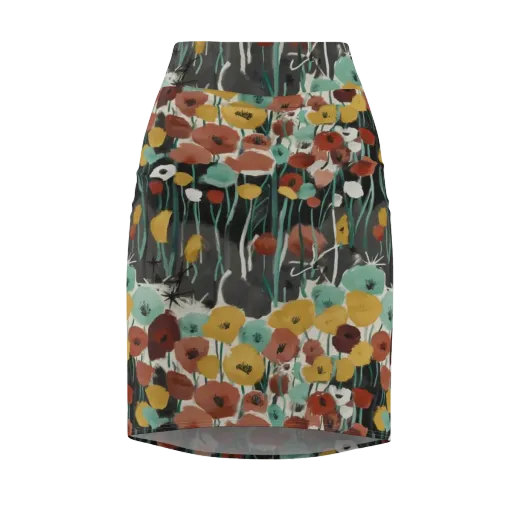 Midnight Poppies on a Pencil Skirt