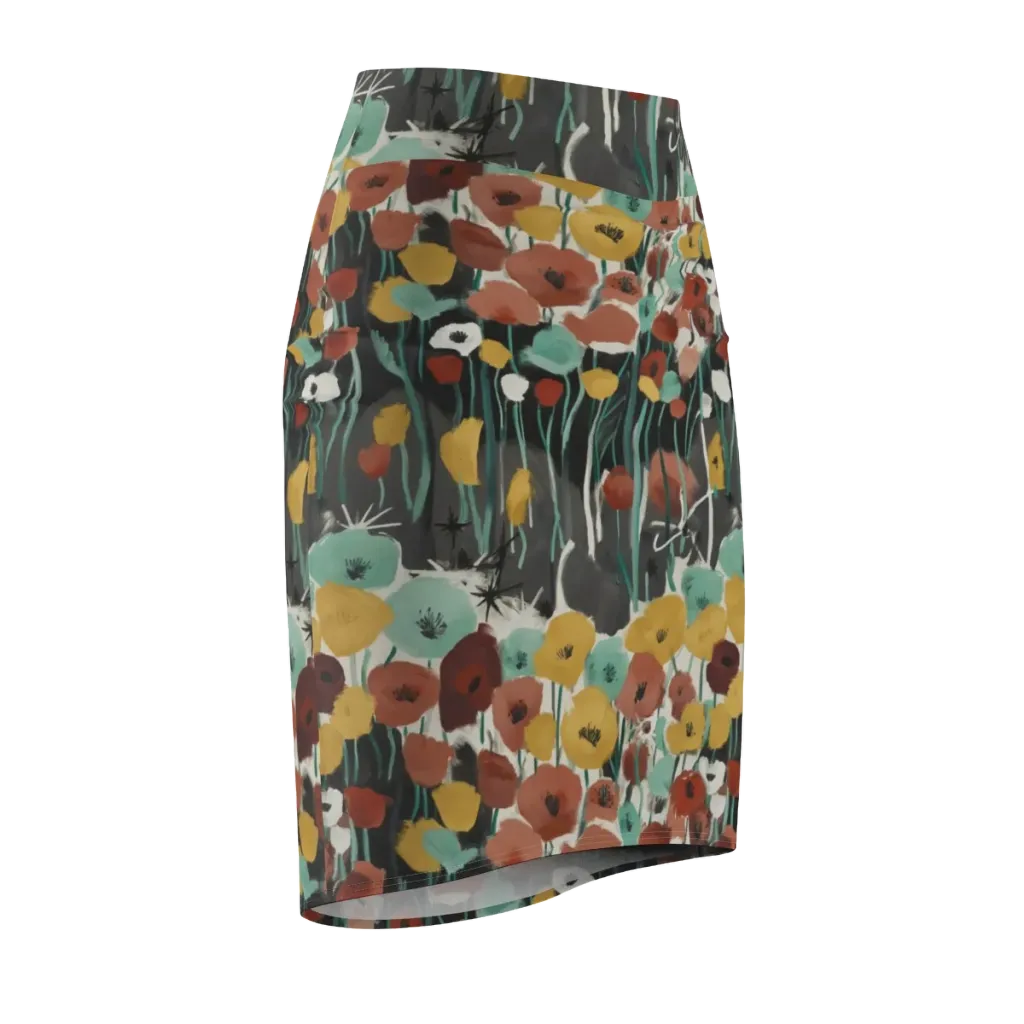 Midnight Poppies on Pencil Skirt — Front Side