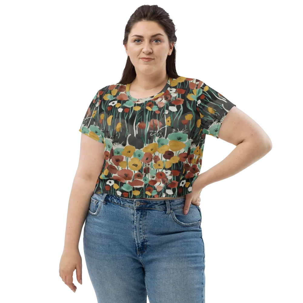 Midnight Poppies on Crop Tee — Front