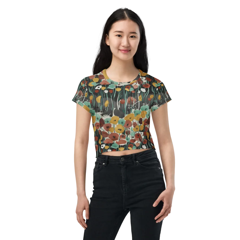 Midnight Poppies on Crop Tee — Front