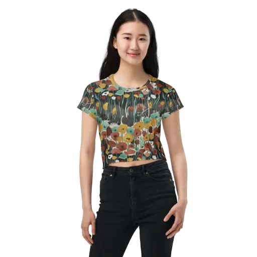 Midnight Poppies on a Crop Tee
