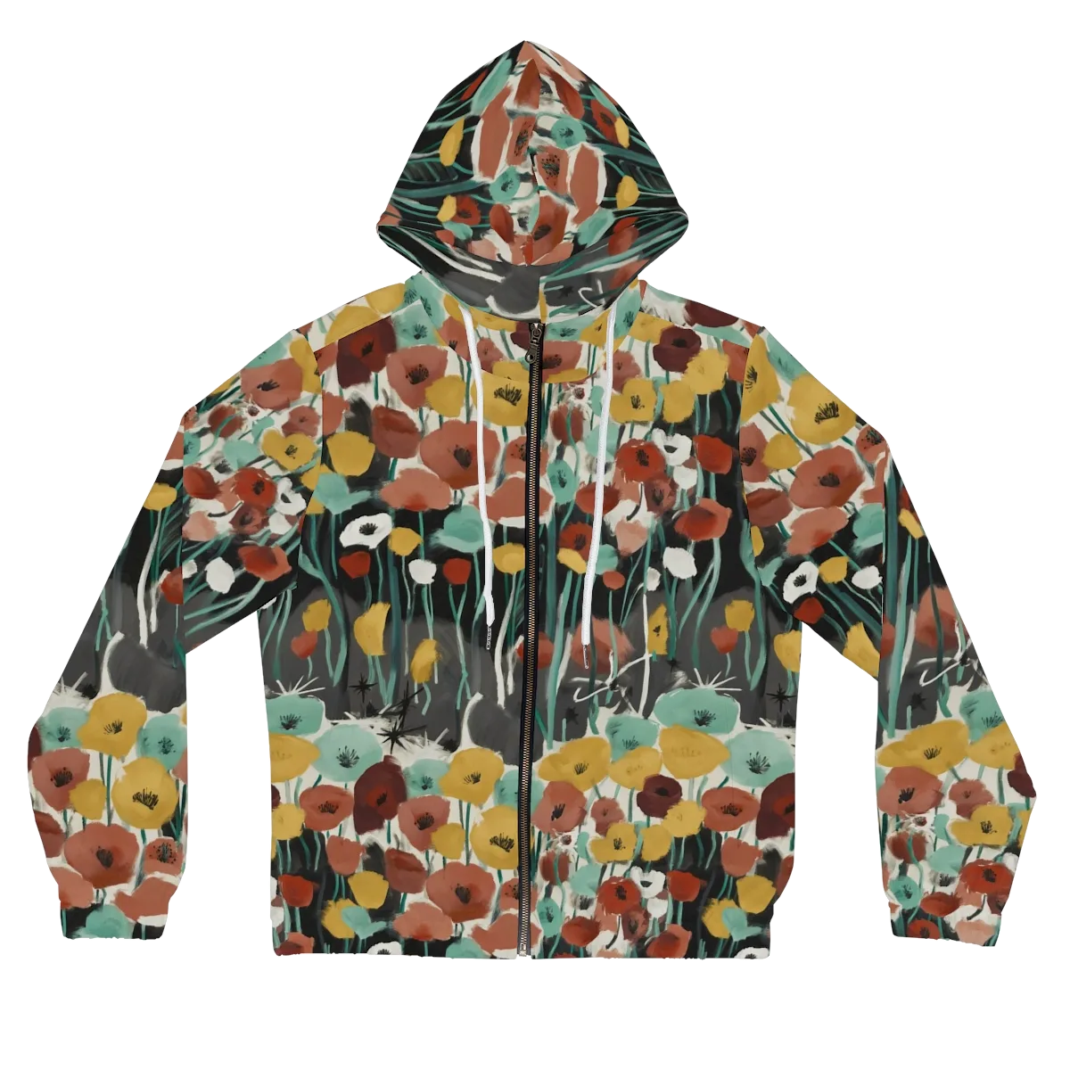 Midnight Poppies on Women's Full-Zip Hoodie — Front
