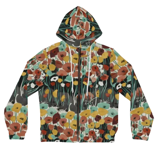 Midnight Poppies on a Women's Full-Zip Hoodie
