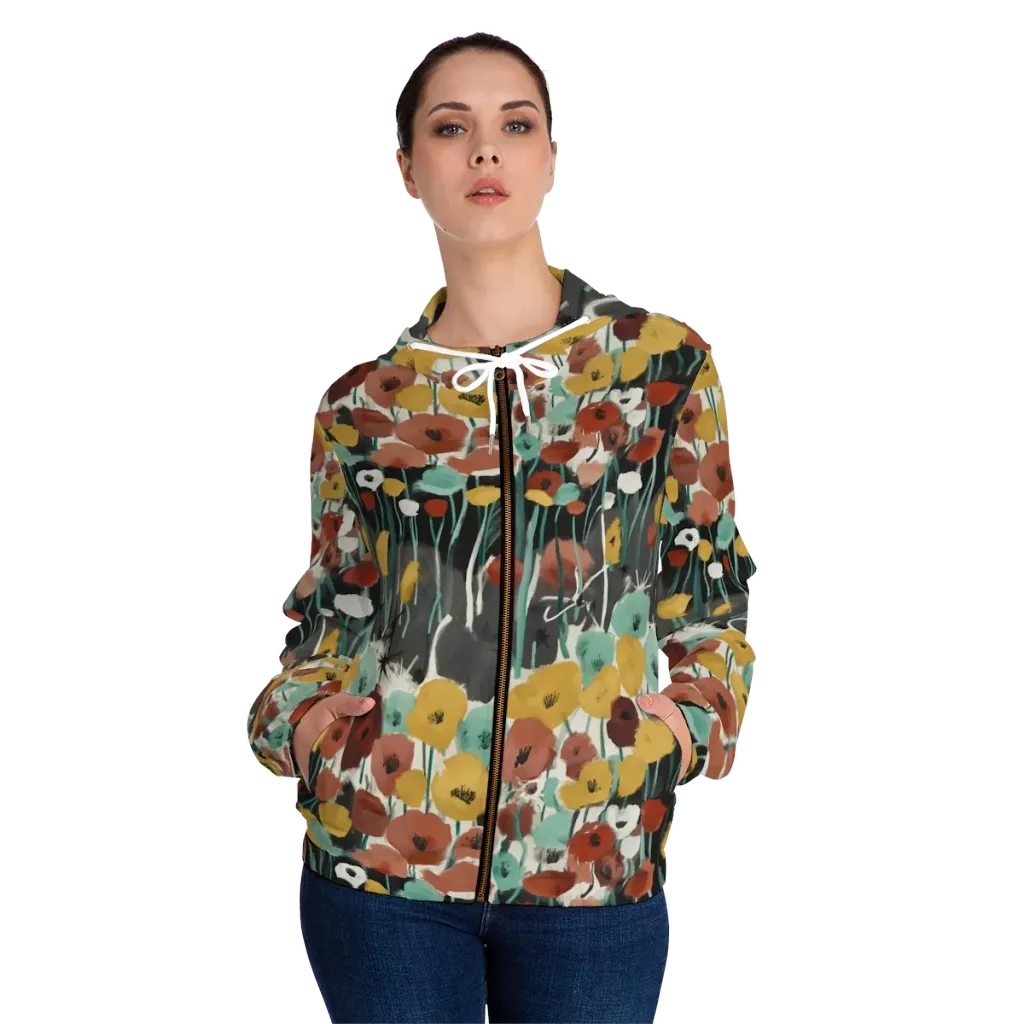 Midnight Poppies on Women's Full-Zip Hoodie — Front On Person