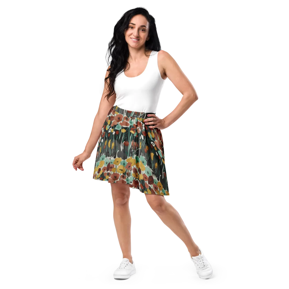 Midnight Poppies on Skater Skirt — Front