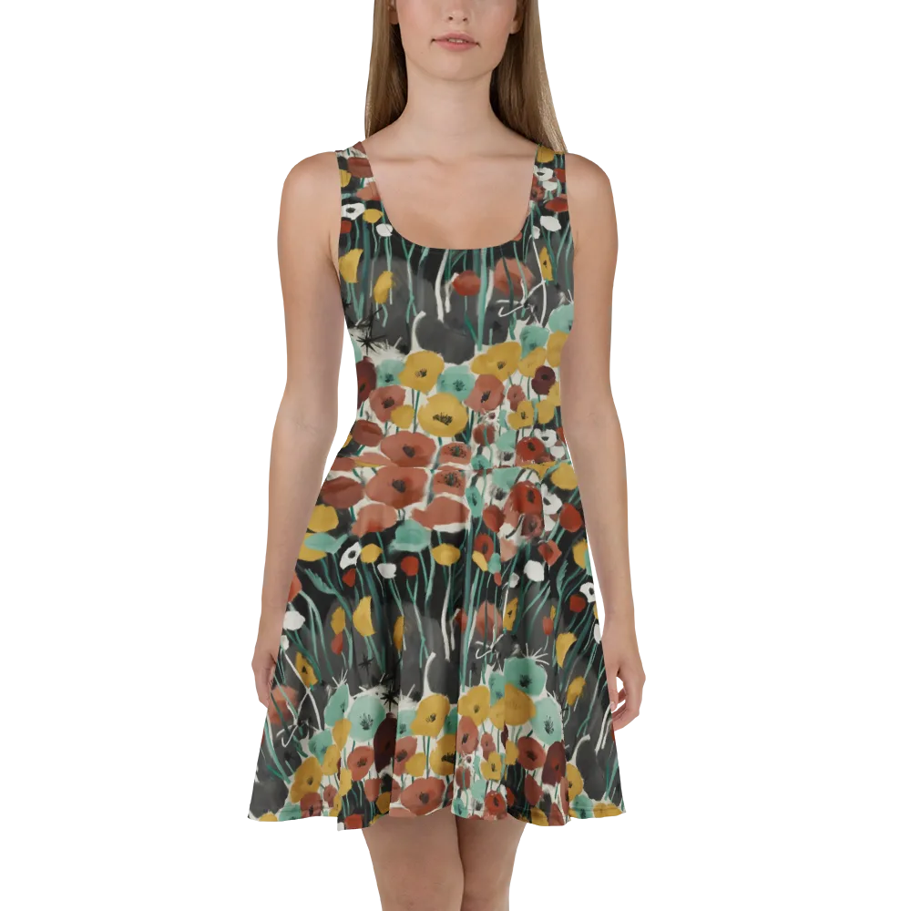 Midnight Poppies on Skater Dress — Front