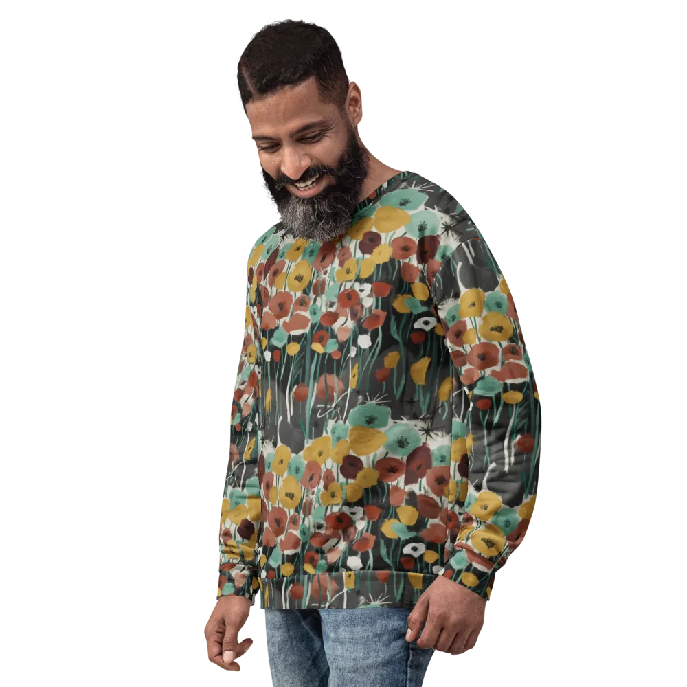 Midnight Poppies on Sweatshirt — Left Front