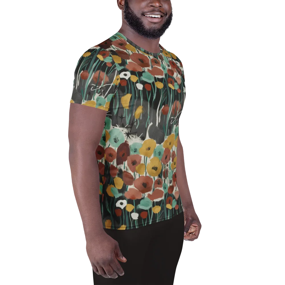 Midnight Poppies on Men's Athletic T-Shirt — Right