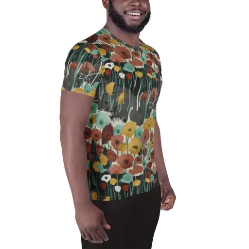 Midnight Poppies on a Men's Athletic T-Shirt