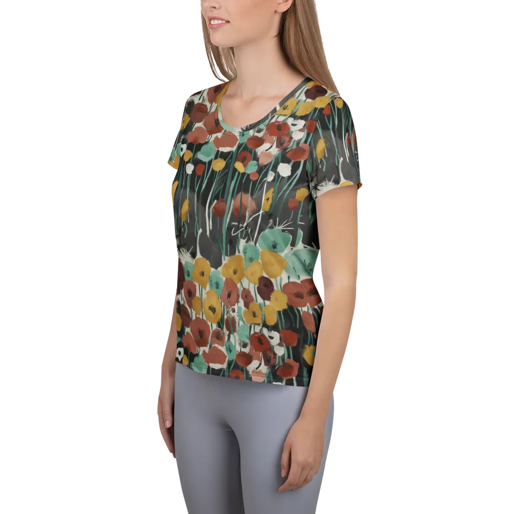 Midnight Poppies on Women's Athletic T-Shirt — Left