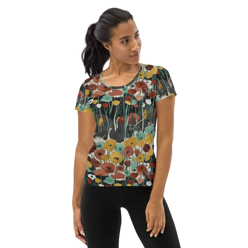 Midnight Poppies on Women's Athletic T-Shirt — Front