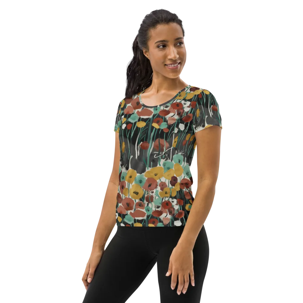 Midnight Poppies on Women's Athletic T-Shirt — Left