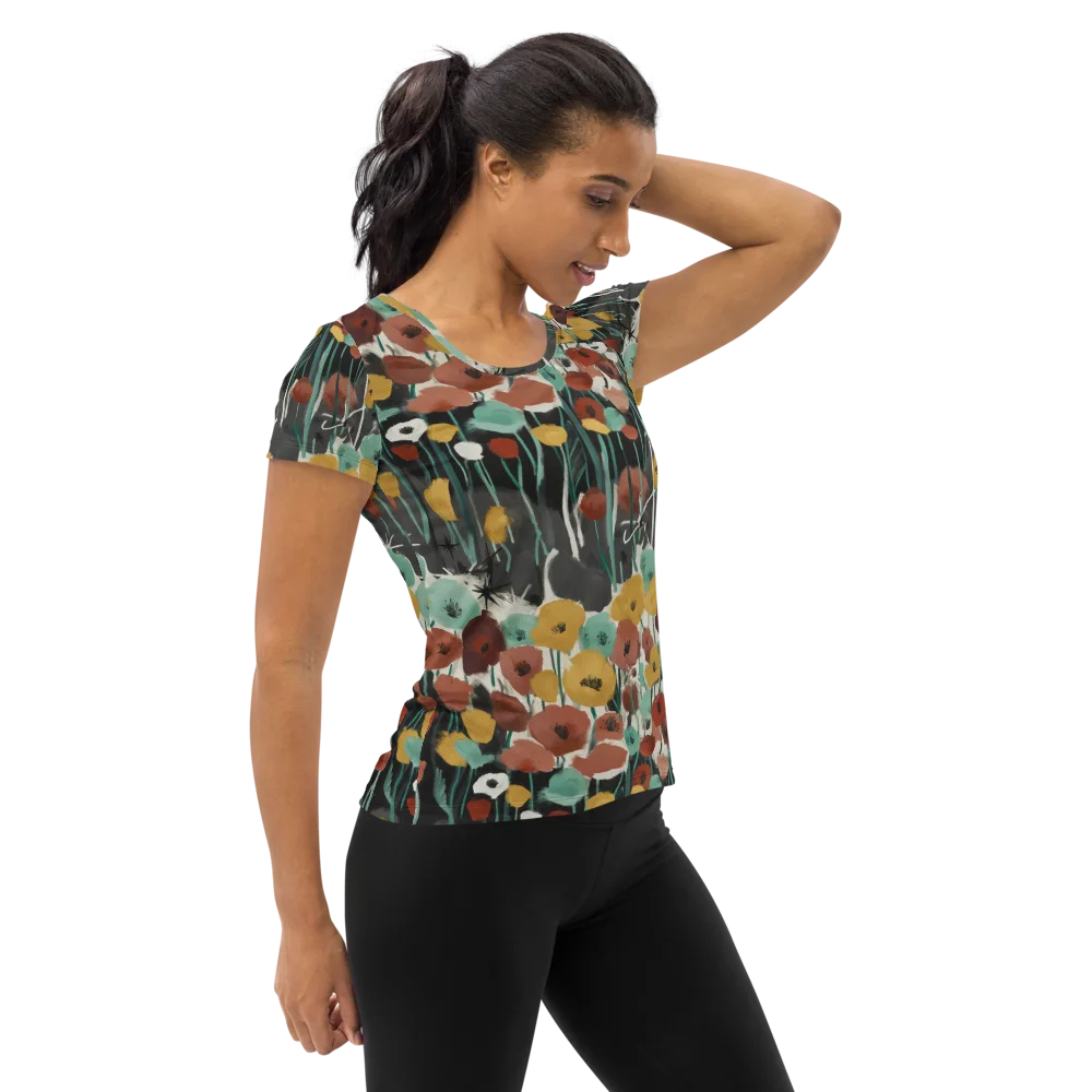 Midnight Poppies on Women's Athletic T-Shirt — Right