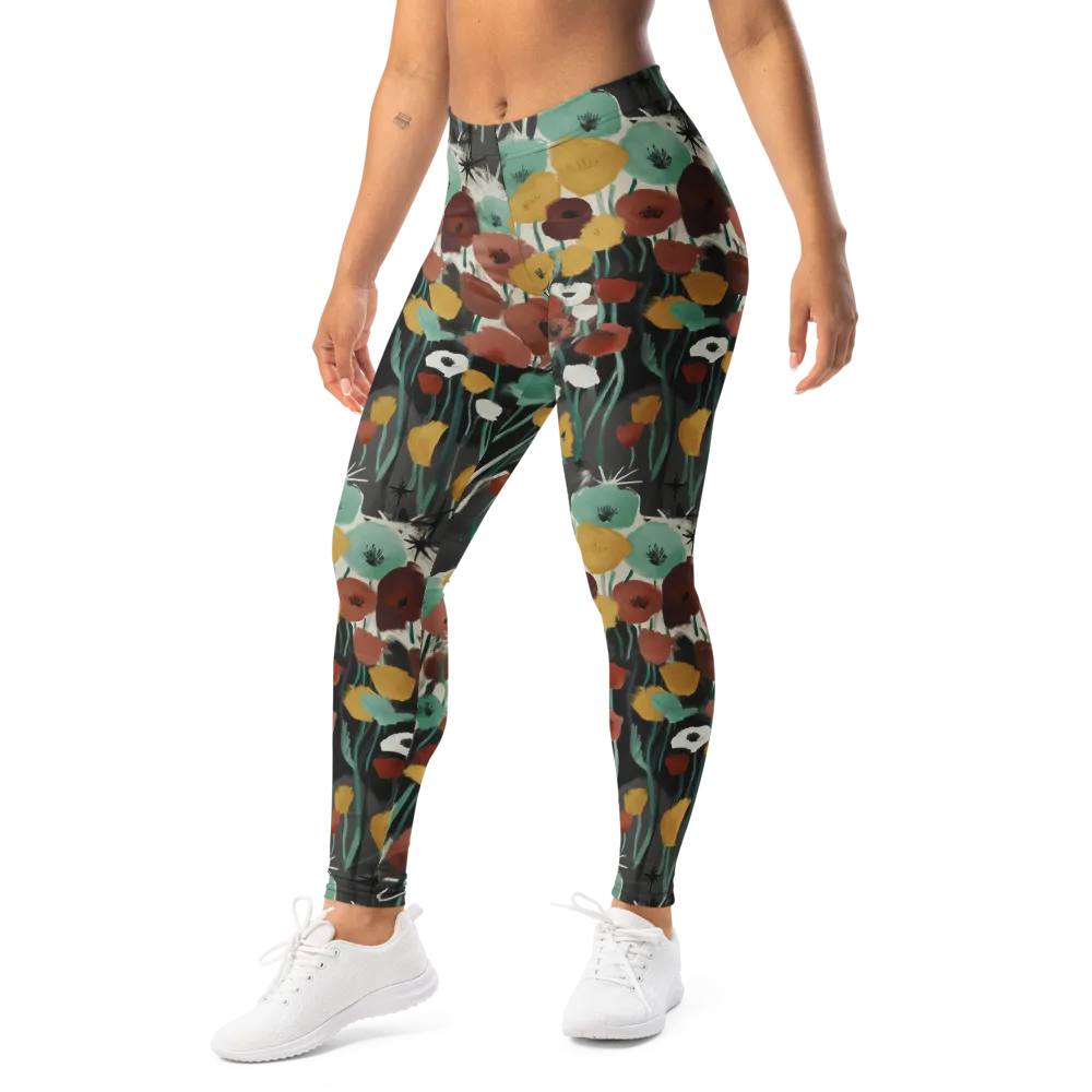 Midnight Poppies on Leggings — Left Front