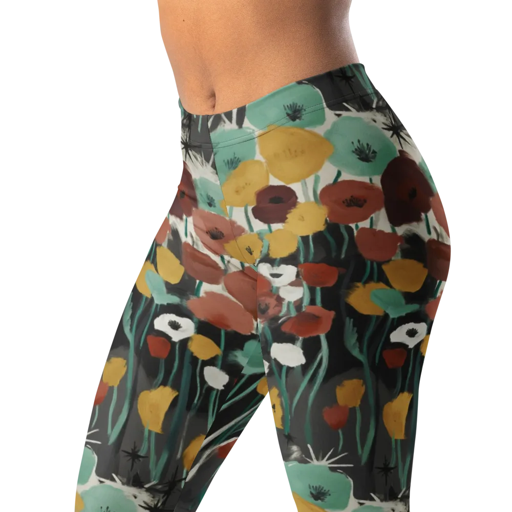 Midnight Poppies on Leggings — Left Front