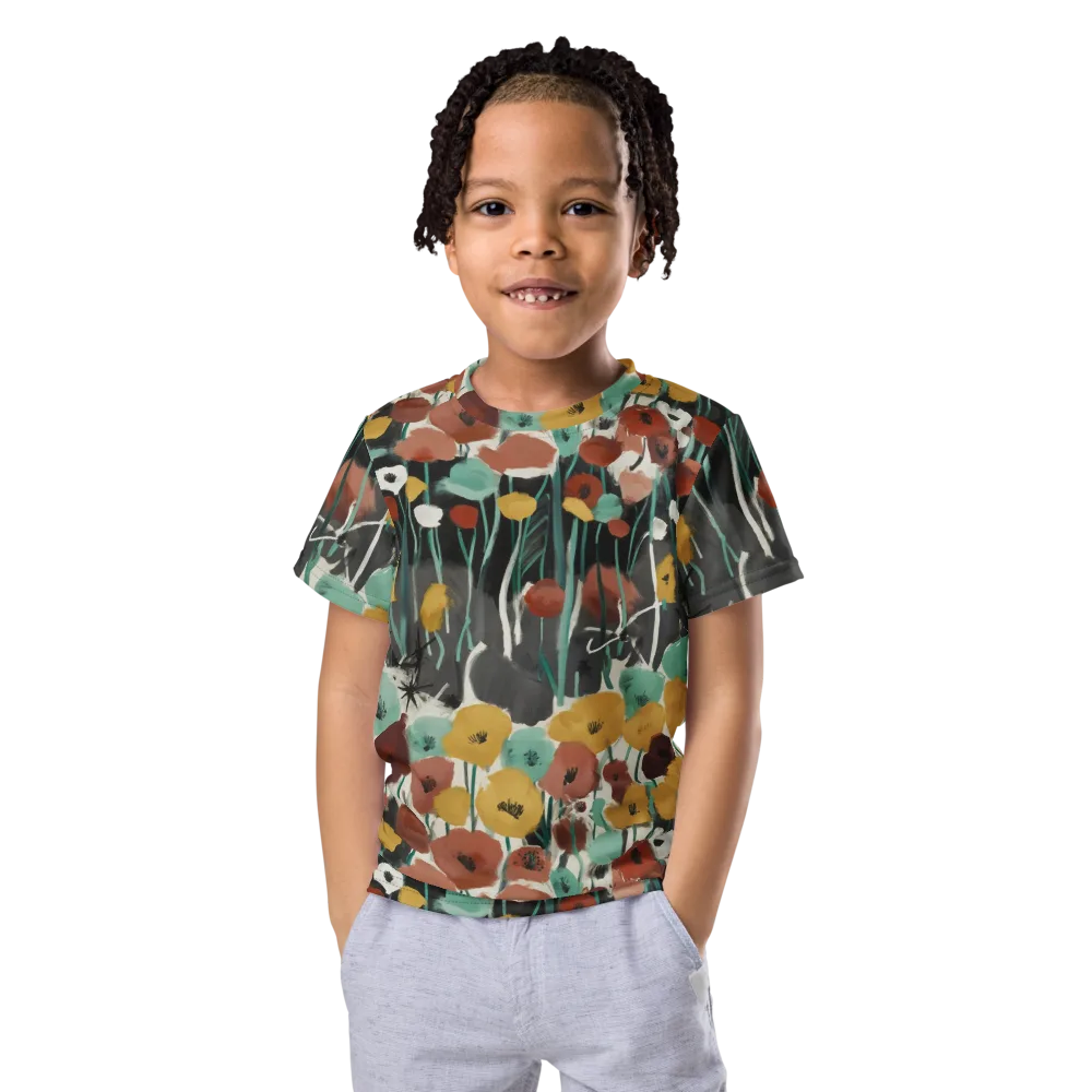 Midnight Poppies on Kids Crew Neck T-Shirt — Front