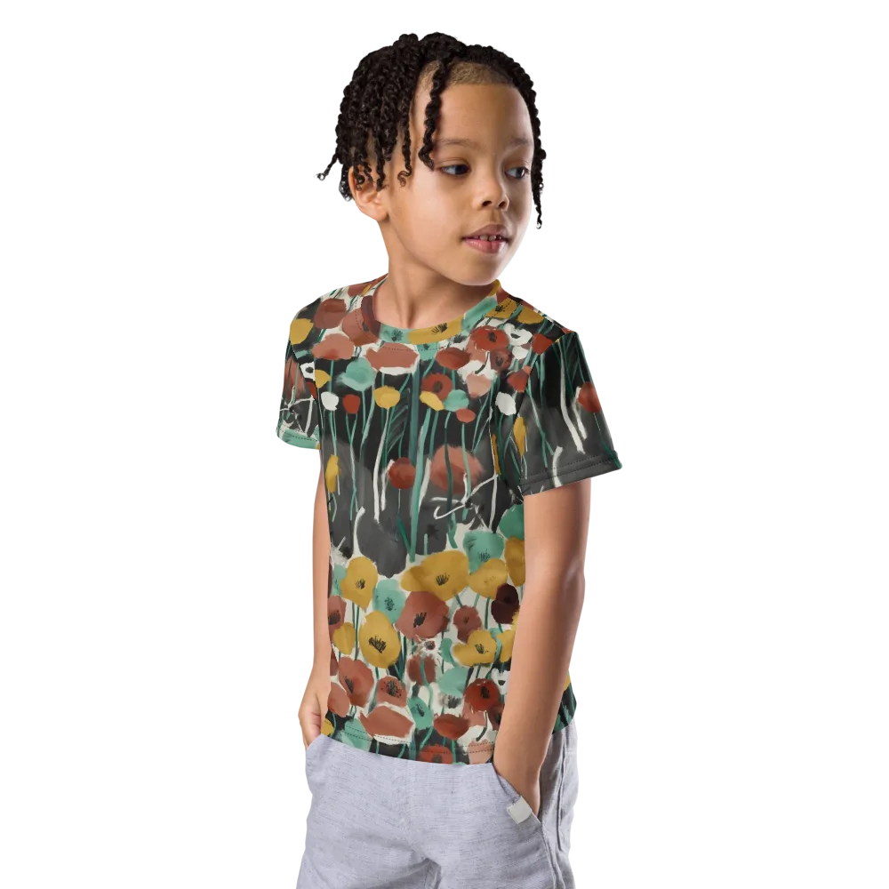 Midnight Poppies on Kids Crew Neck T-Shirt — Left Front