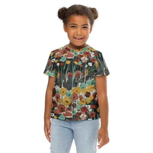 Midnight Poppies on a Kids Crew Neck T-Shirt