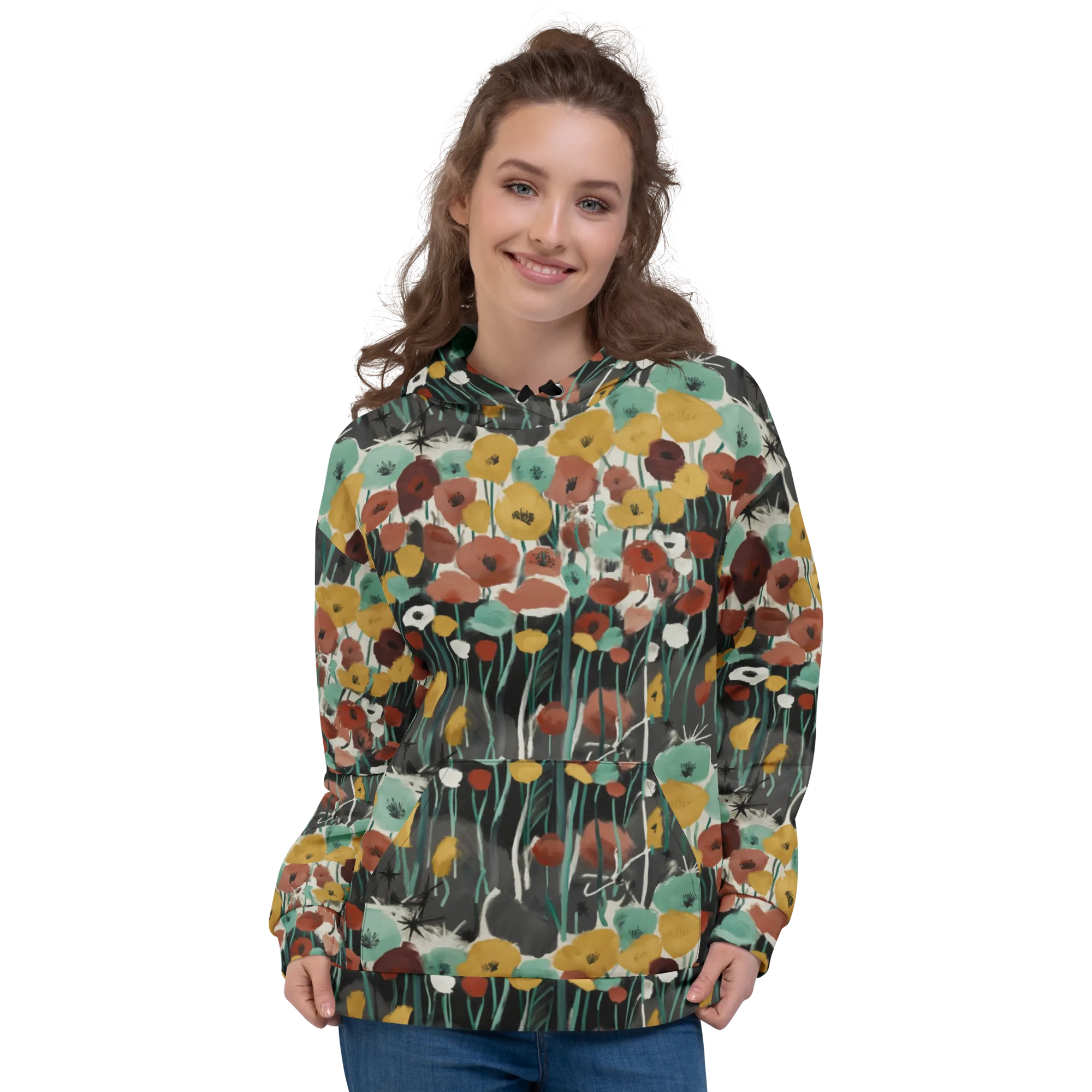 Midnight Poppies on Hoodie — Front