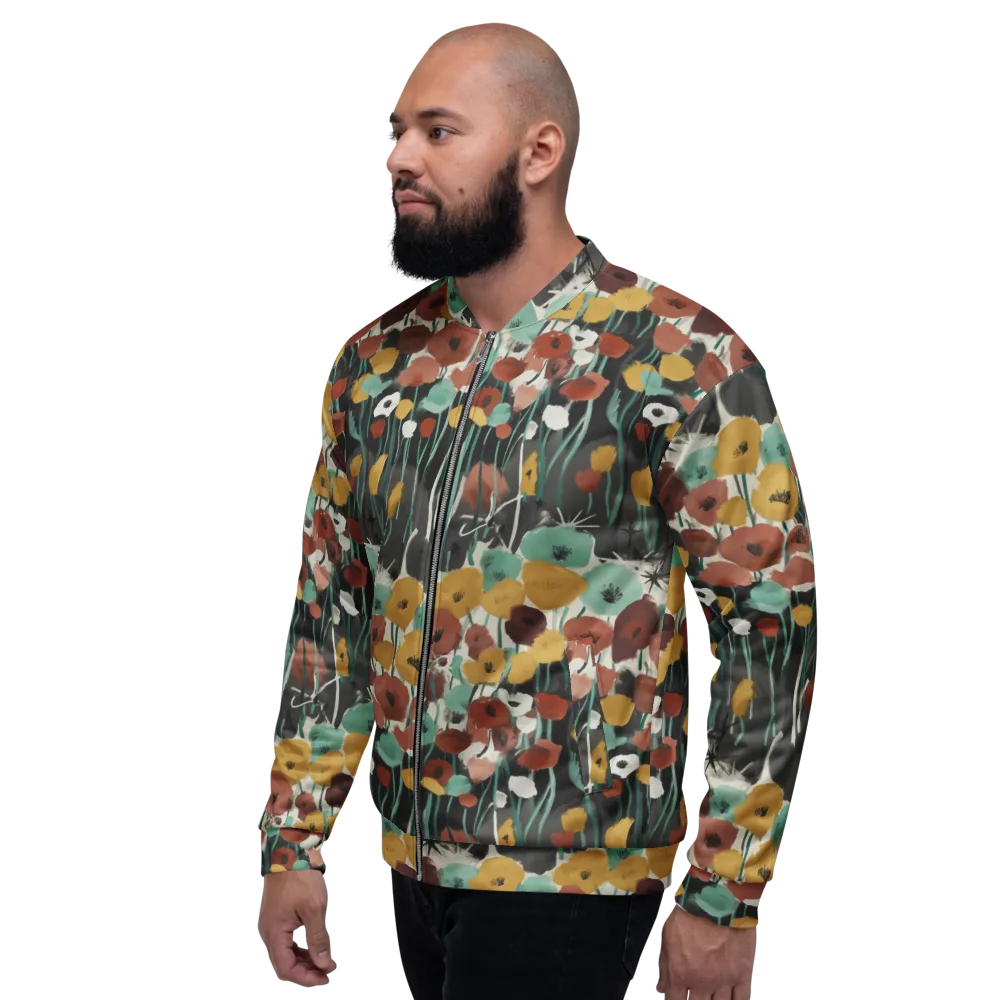 Midnight Poppies on Bomber Jacket — Left