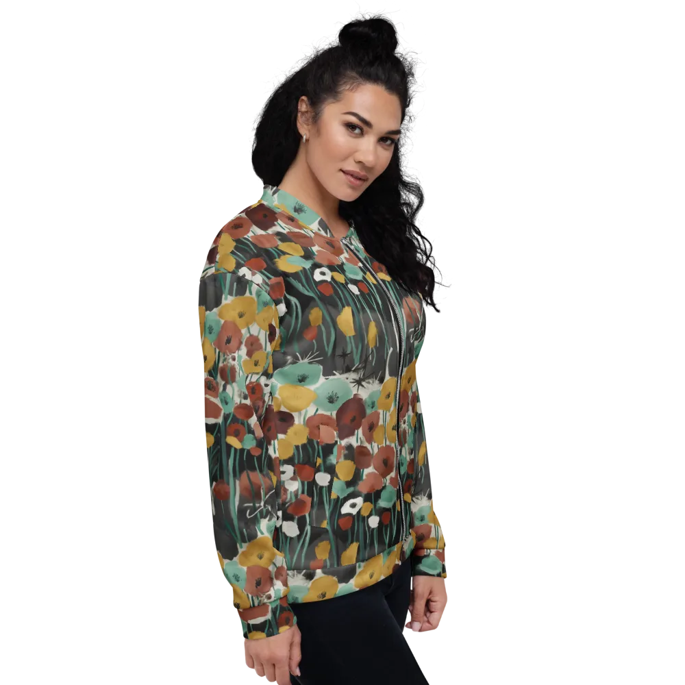 Midnight Poppies on Bomber Jacket — Right