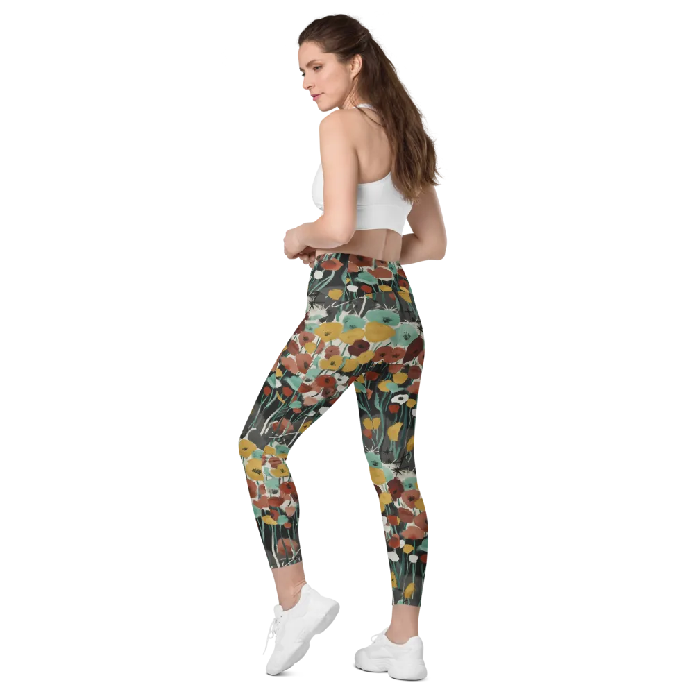 Midnight Poppies on Leggings with Pockets — Left Back