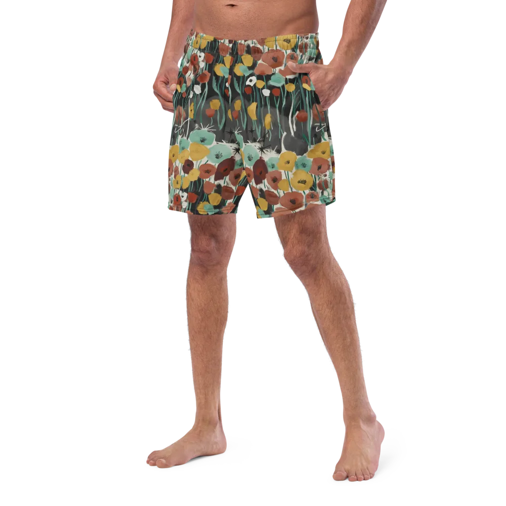 Midnight Poppies on Swim Trunks — Left Front
