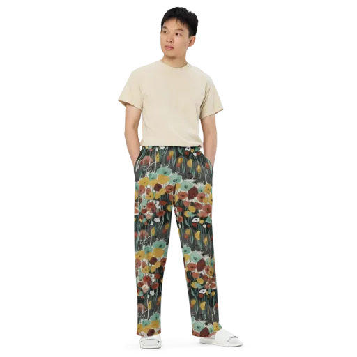 Midnight Poppies on a Wide-Leg Pants