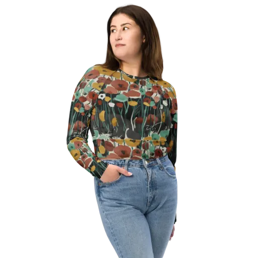 Midnight Poppies on a Long Sleeve Crop Top
