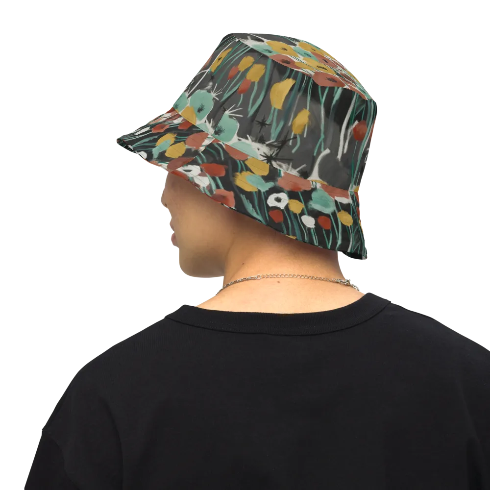 Midnight Poppies on Reversible Bucket Hat — Back Inside