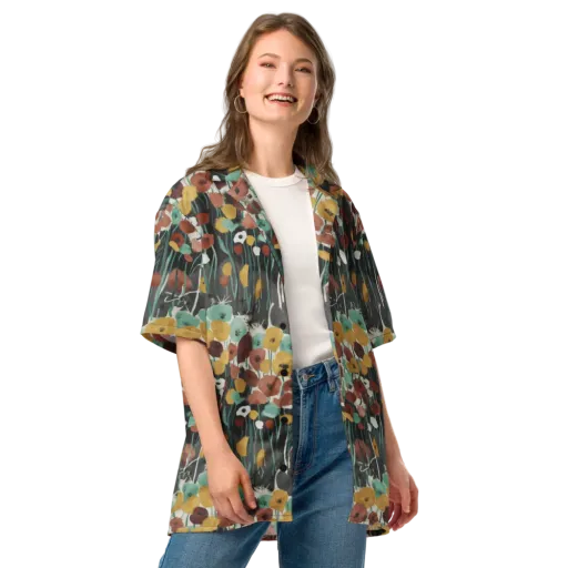 Midnight Poppies on a Button Shirt
