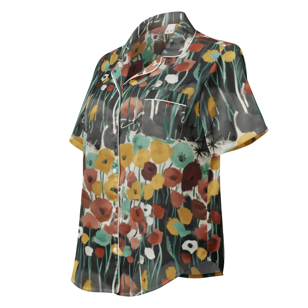Midnight Poppies on Women's Short Sleeve Pajama Top — Left Front