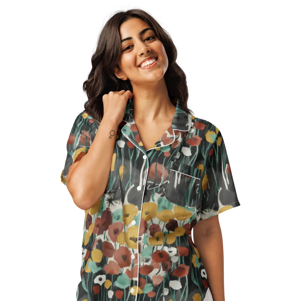 Midnight Poppies on Women's Short Sleeve Pajama Top — Front