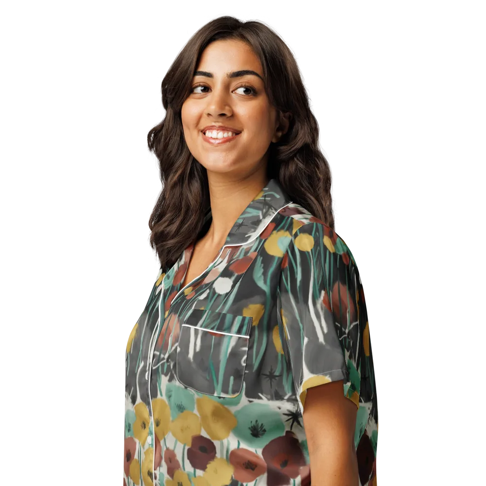 Midnight Poppies on Women's Short Sleeve Pajama Top — Left Front
