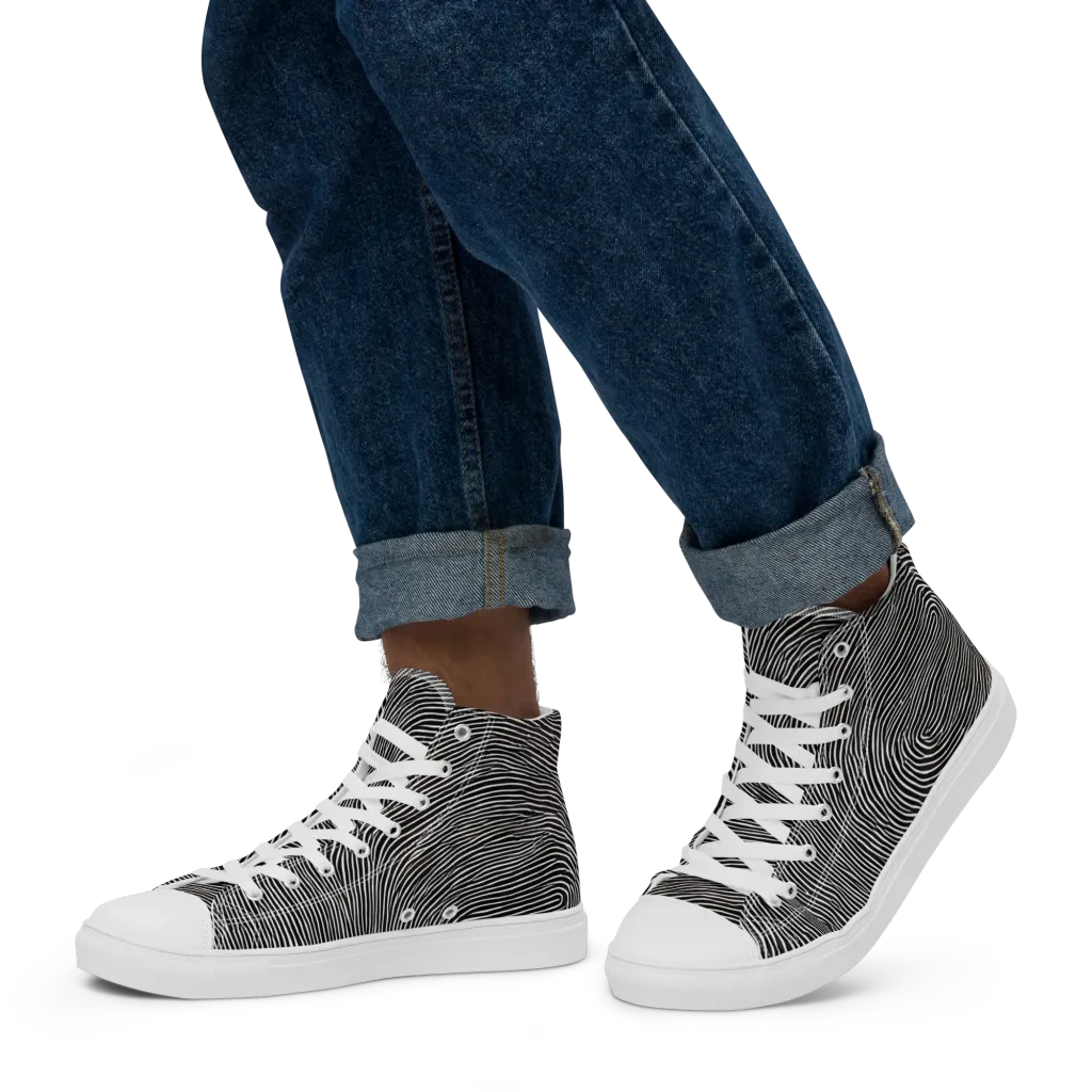 Silent Currents on Men's High Top Canvas Shoes — Left