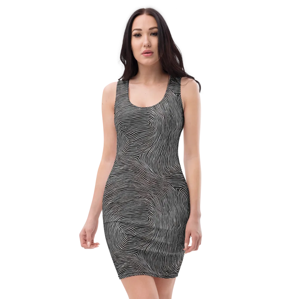 Silent Currents on Bodycon Dress — Front