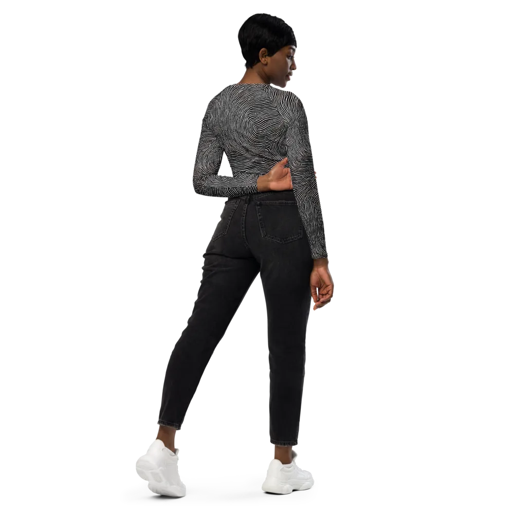 Silent Currents on Long Sleeve Crop Top — Right Back