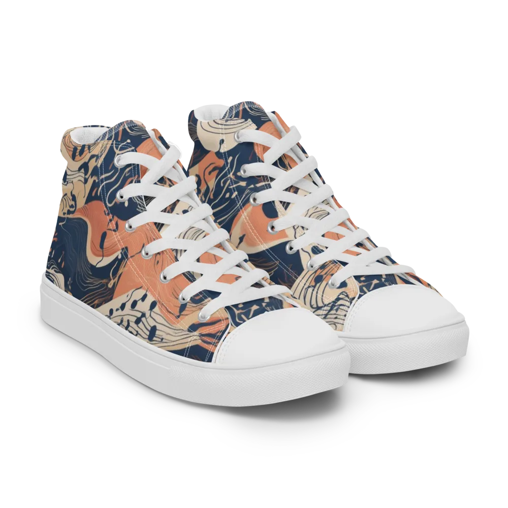Tidal Line on Men's High Top Canvas Shoes — Right Front