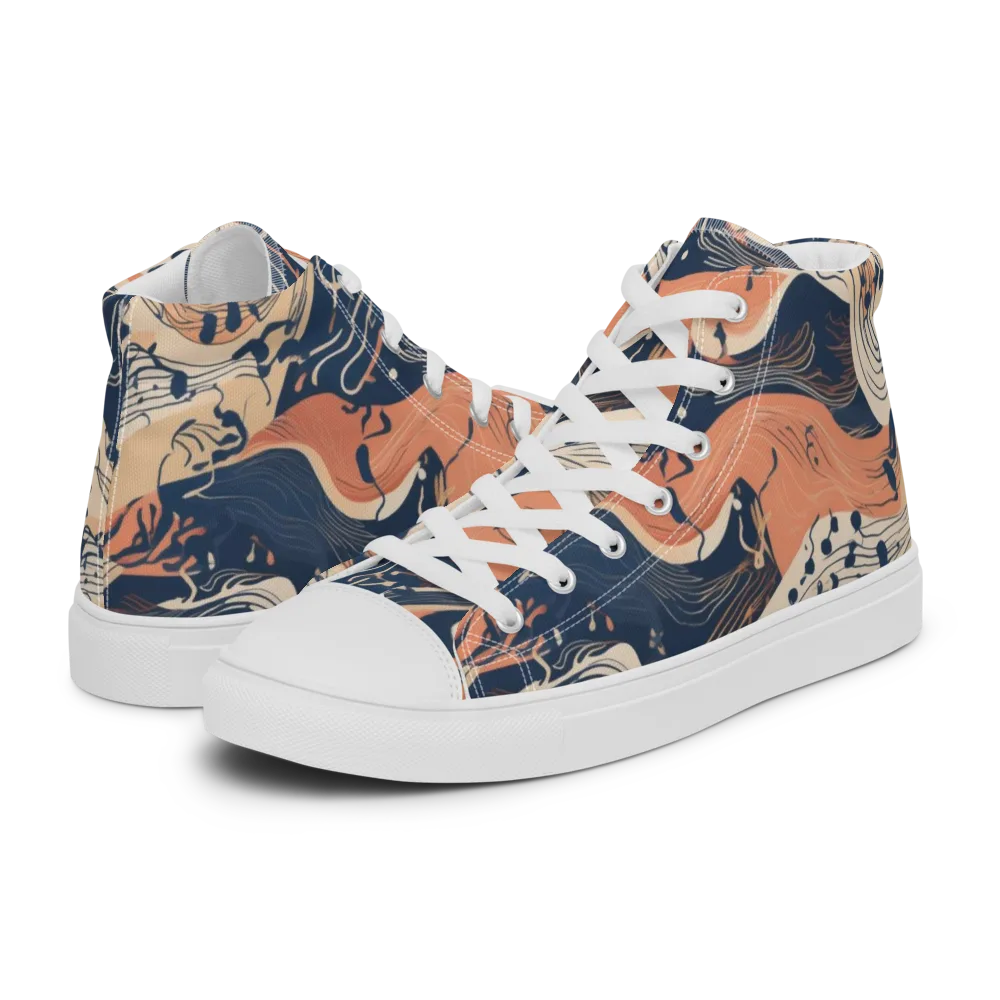 Tidal Line on Men's High Top Canvas Shoes — Left