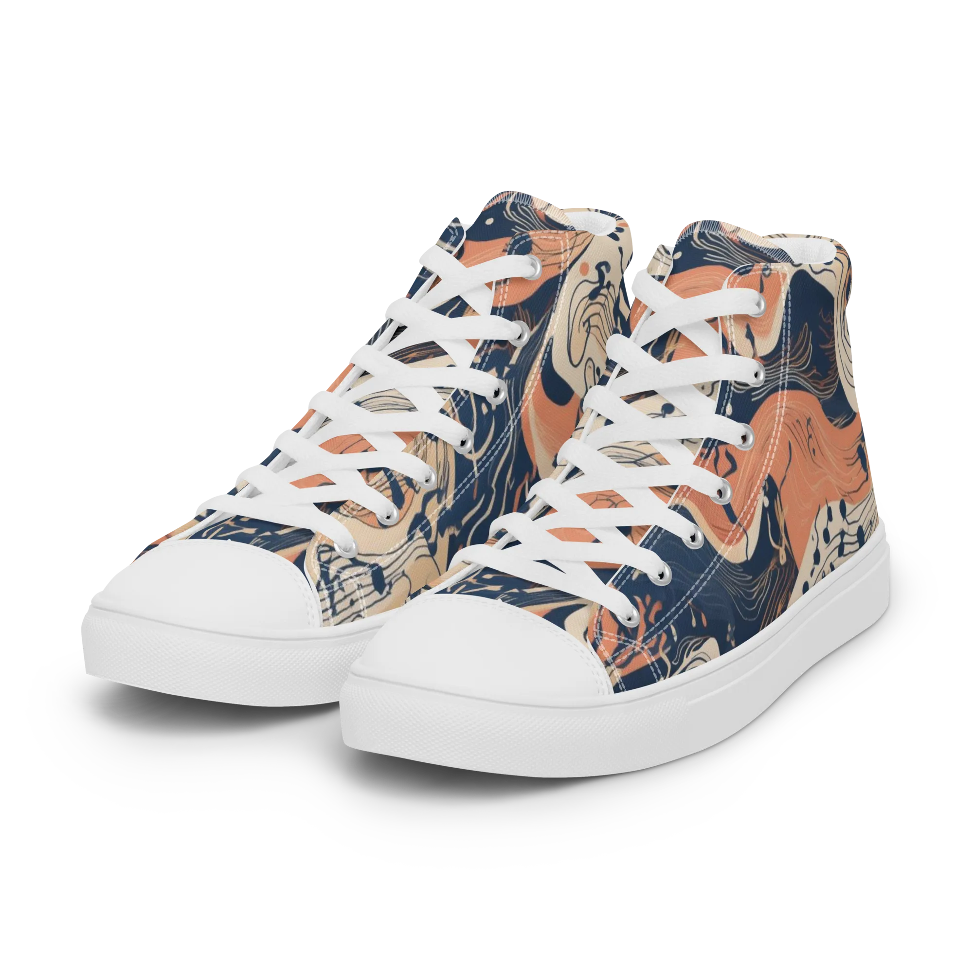 Tidal Line on Women's High Top Canvas Shoes — Left Front