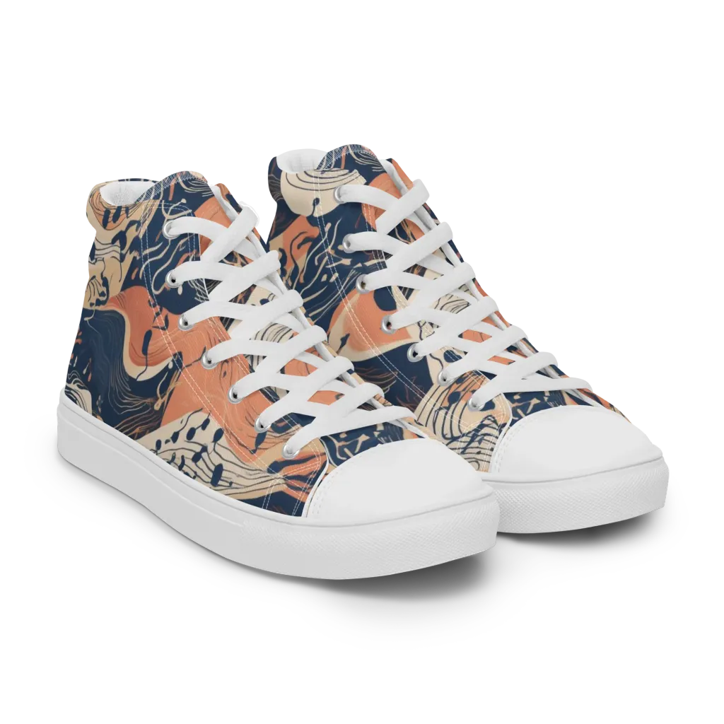 Tidal Line on Women's High Top Canvas Shoes — Right Front