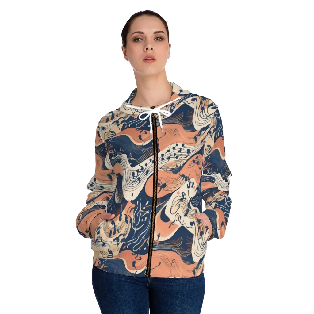 Tidal Line on Women's Full-Zip Hoodie — Front On Person