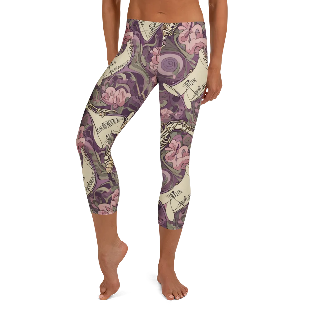 Saxophone Garden on Capri Leggings — Front