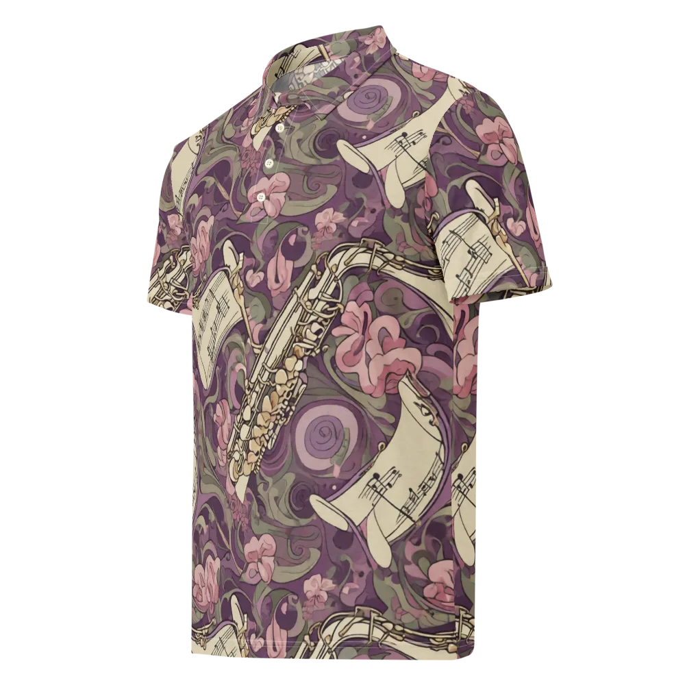 Saxophone Garden on Men's Slim Fit Polo Shirt — Left Front