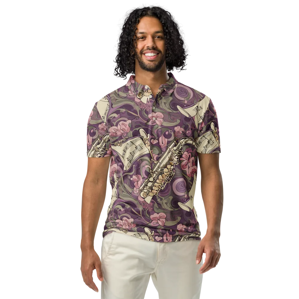 Saxophone Garden on Men's Slim Fit Polo Shirt — Front