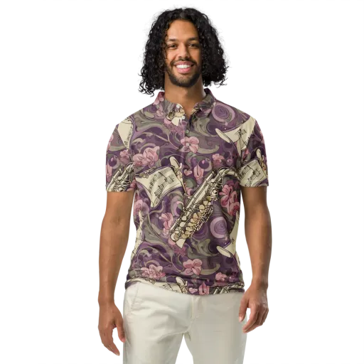 Saxophone Garden on a Men's Slim Fit Polo Shirt