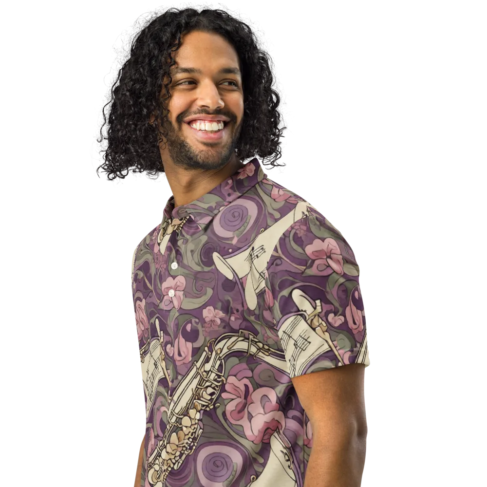 Saxophone Garden on Men's Slim Fit Polo Shirt — Left Front