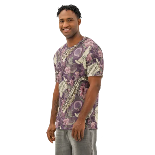 Saxophone Garden on a Men's Cotton Crew Neck T-Shirt