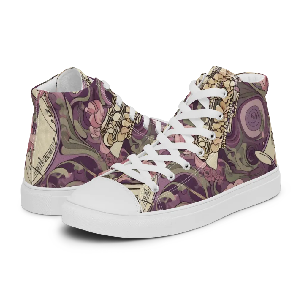 Saxophone Garden on Men's High Top Canvas Shoes — Left
